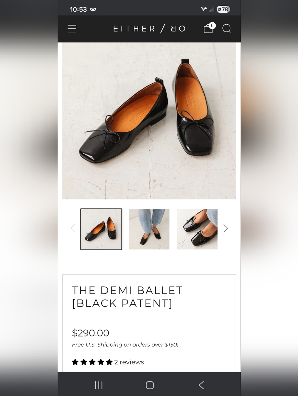 Patent Square-Toe Ballet Flats in Black